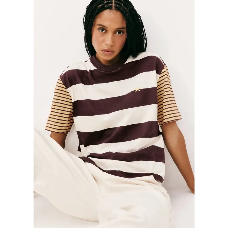 Camiseta Feminina Stripe Com Bordado - Creme M