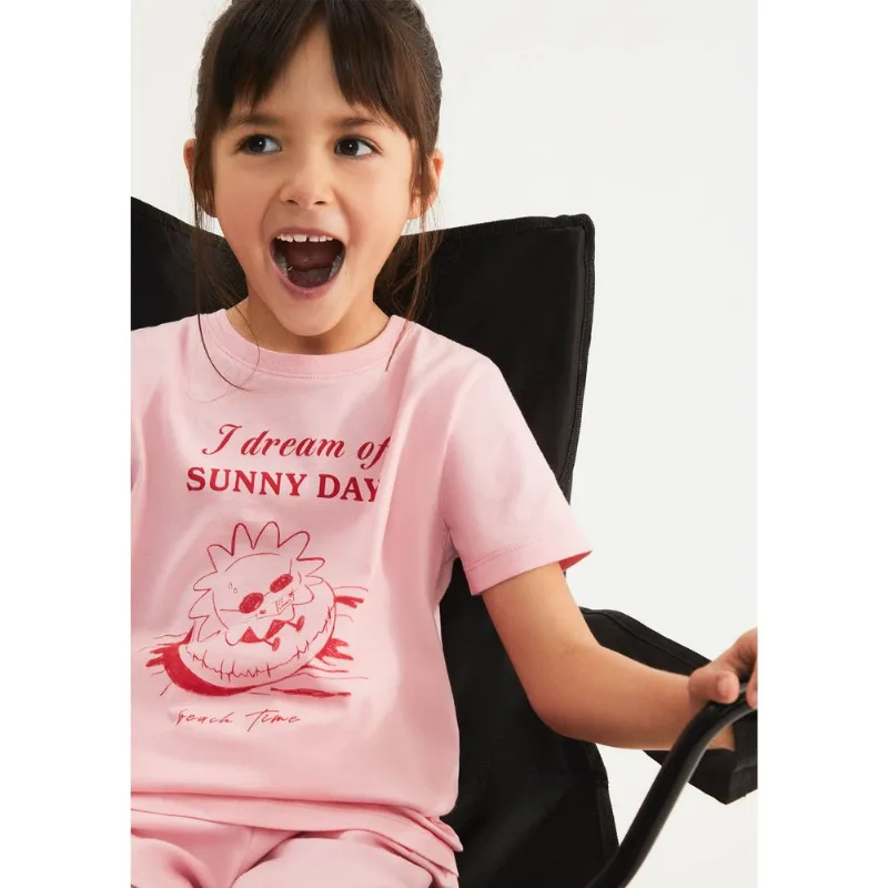 Blusa Infantil Menina Manga Curta Com Estampa - Rosa 010