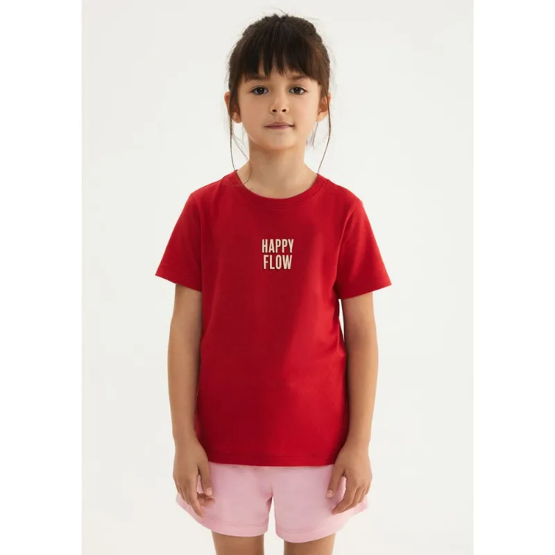 Blusa Infantil Menina Manga Curta Com Estampa - Vermelho 016