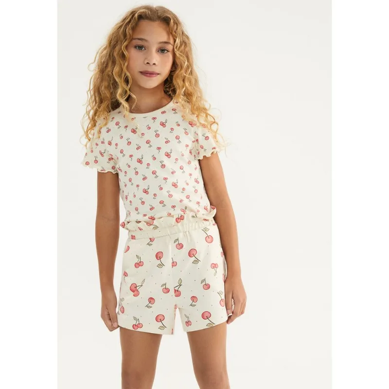 Blusa Infantil Menina Manga Curta Em Ribana Estampada - Off white 004