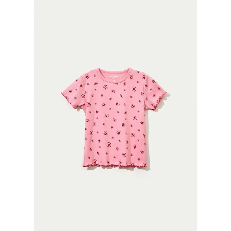 Blusa Infantil Menina Manga Curta Em Ribana Estampada - Rosa 006