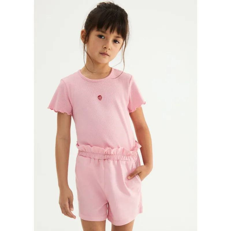 Blusa Manga Curta Infantil Menina Em Ribana - Rosa 012