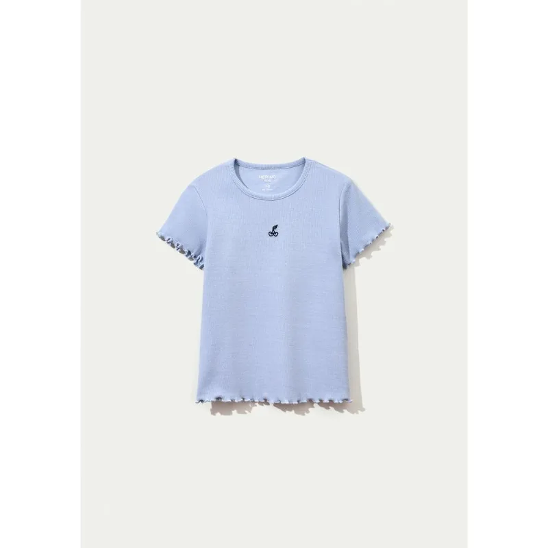 Blusa Manga Curta Infantil Menina Em Ribana - Azul 012