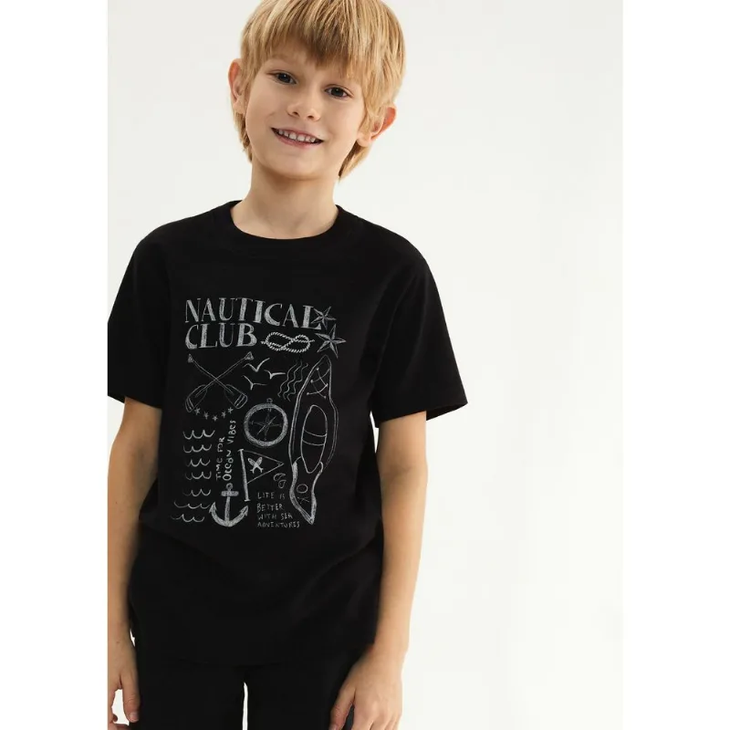 Camiseta Infantil Menino Manga Curta Com Estampa - Preto 008