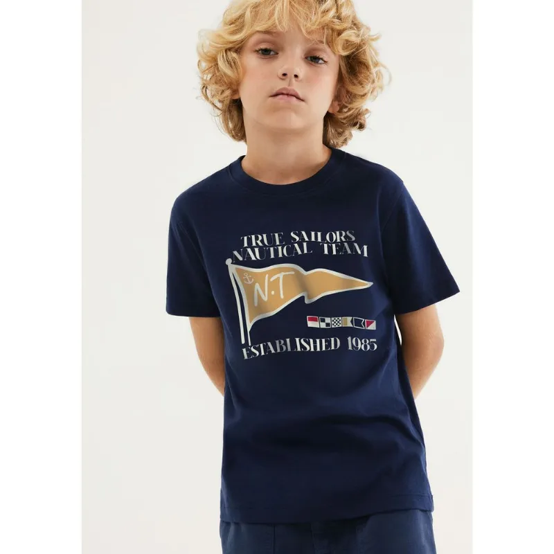 Camiseta Infantil Menino Manga Curta Com Estampa - Azul 010