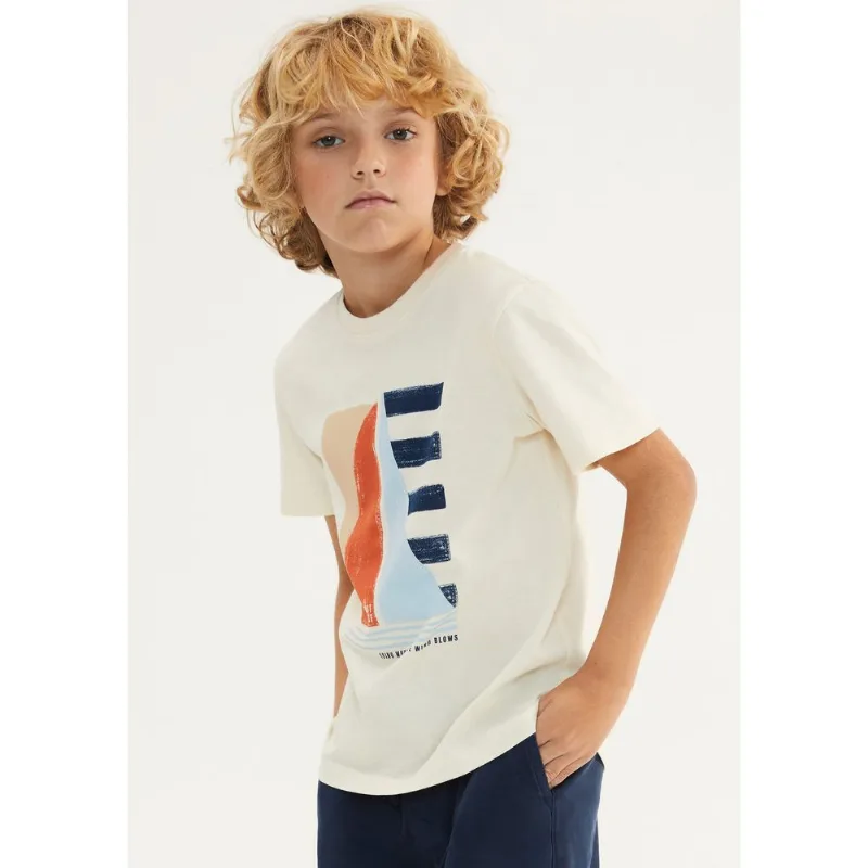Camiseta Infantil Menino Manga Curta Com Estampa - Creme 008