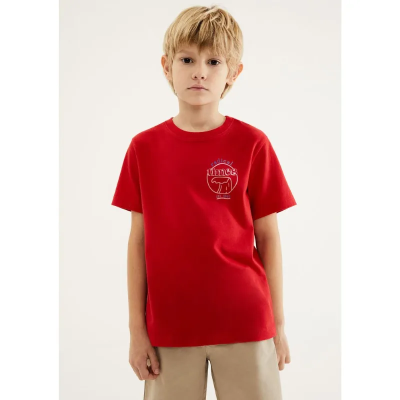 Camiseta Infantil Menino Manga Curta Com Estampa - Vermelho 012