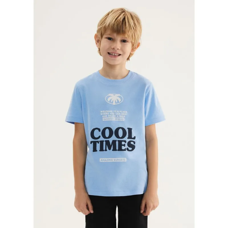 Camiseta Infantil Menino Manga Curta Com Estampa - Azul 012