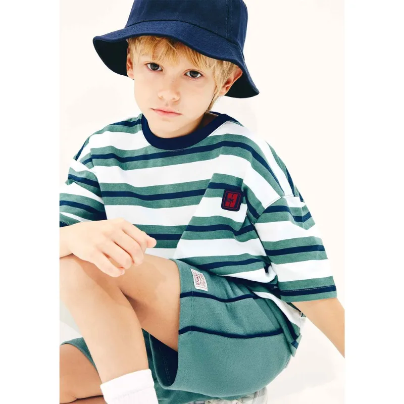 Camiseta Infantil Menino Oversized Com Patch - Verde 010