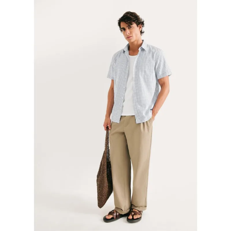 Camisa Masculina Slim Manga Curta - Azul G