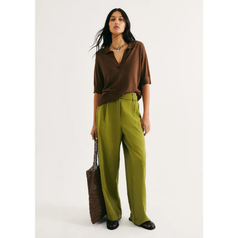 Calça Feminina Reta Cintura Alta Peach Touch - Verde 044