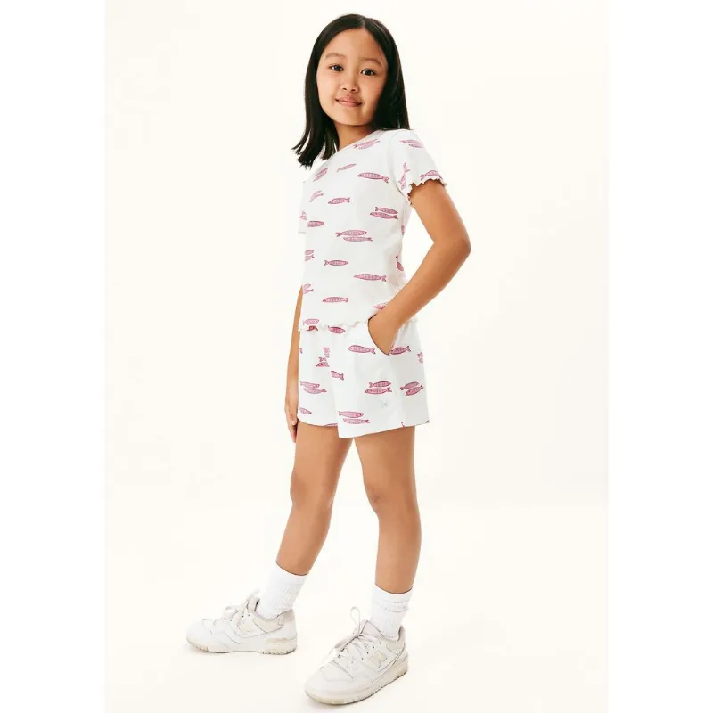 Blusa Infantil Menina Manga Curta Em Ribana Estampada - Creme 016