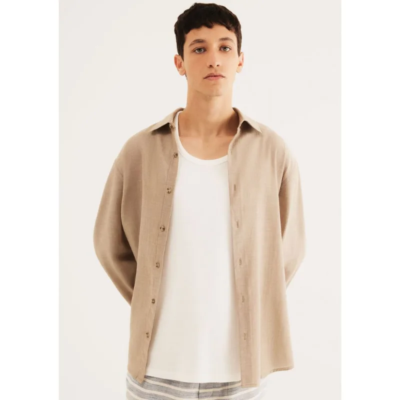 Camisa Masculina Manga Longa Fio Tinto - Bege P