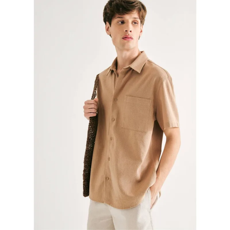 Camisa Masculina Regular Manga Curta - Bege XXG