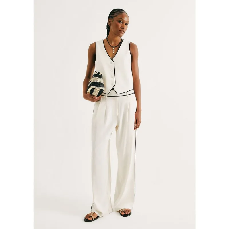 Calça Feminina Reta Com Linho - Off white 034