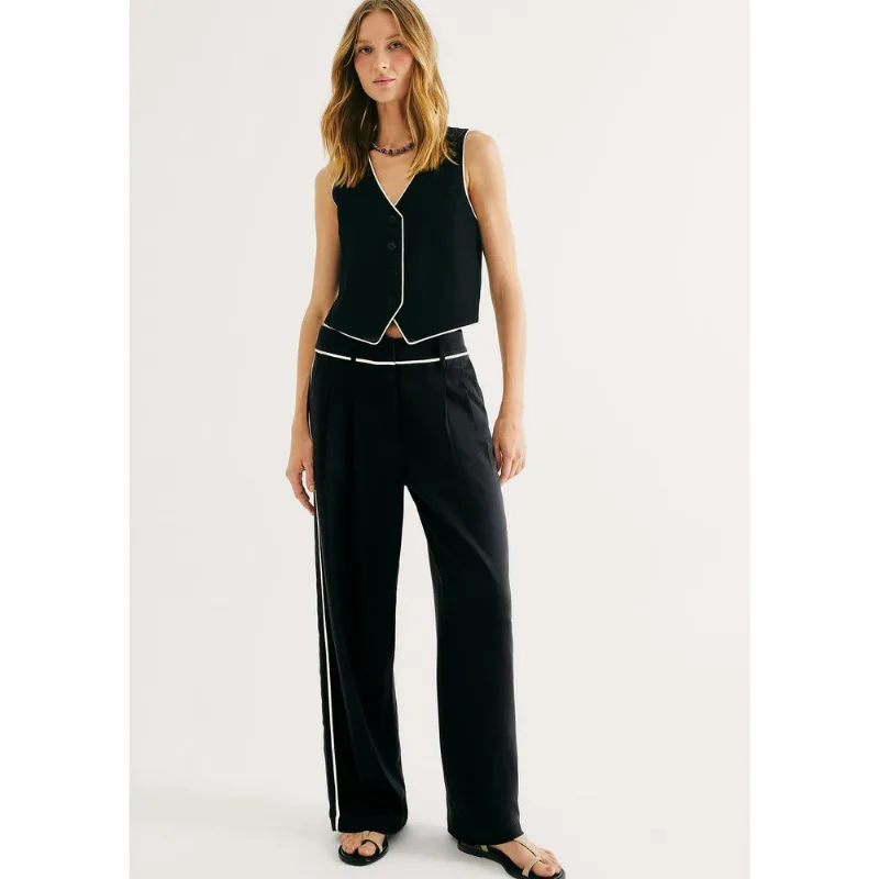 Calça Feminina Reta Com Linho - Preto 042