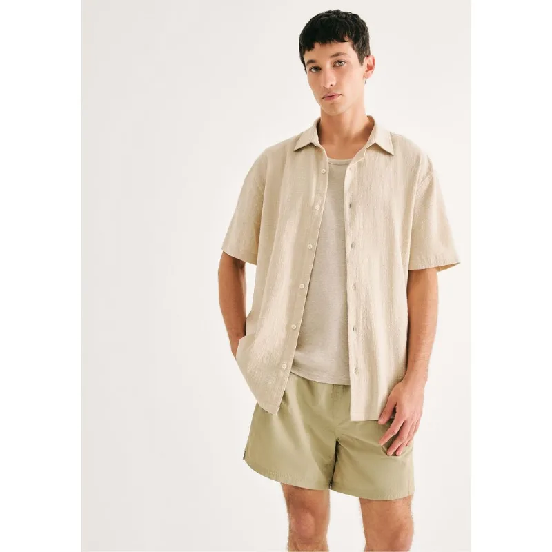 Camisa Masculina Manga Curta Em Algodão - Bege M