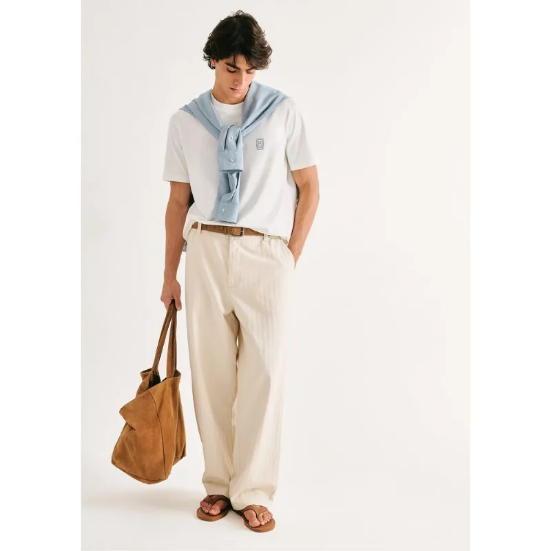 Calça Masculina Chino Espinha De Peixe - Off white 050