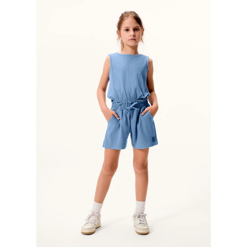 Conjunto Curto Infantil Menina Em Ribana Canelada - Azul 004