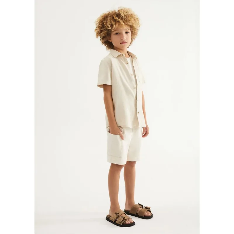 Bermuda Infantil Menino Cargo Com Linho - Creme 012