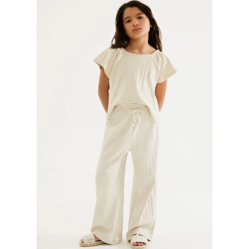 Calça Infantil Menina Em Ribana Com Linho - Off white 014