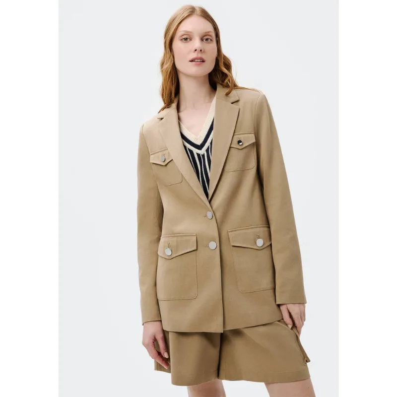 Blazer Feminino Com Bolsos - Bege XG