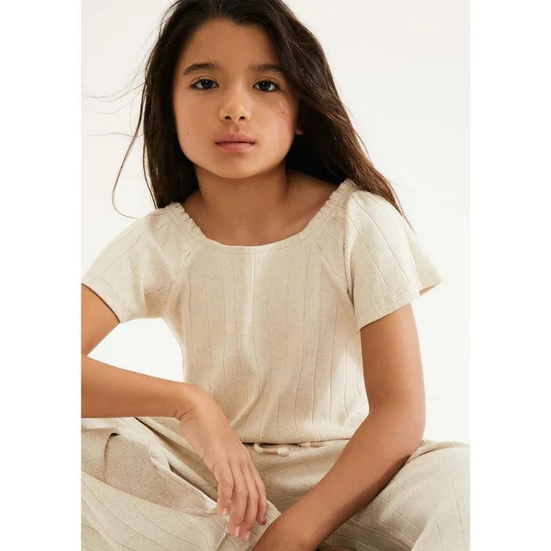 Blusa Infantil Menina Em Ribana Com Linho - Off white 006