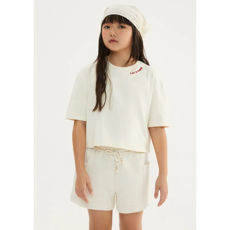 Blusa Infantil Menina Oversized Boxy Bordada - Creme 012