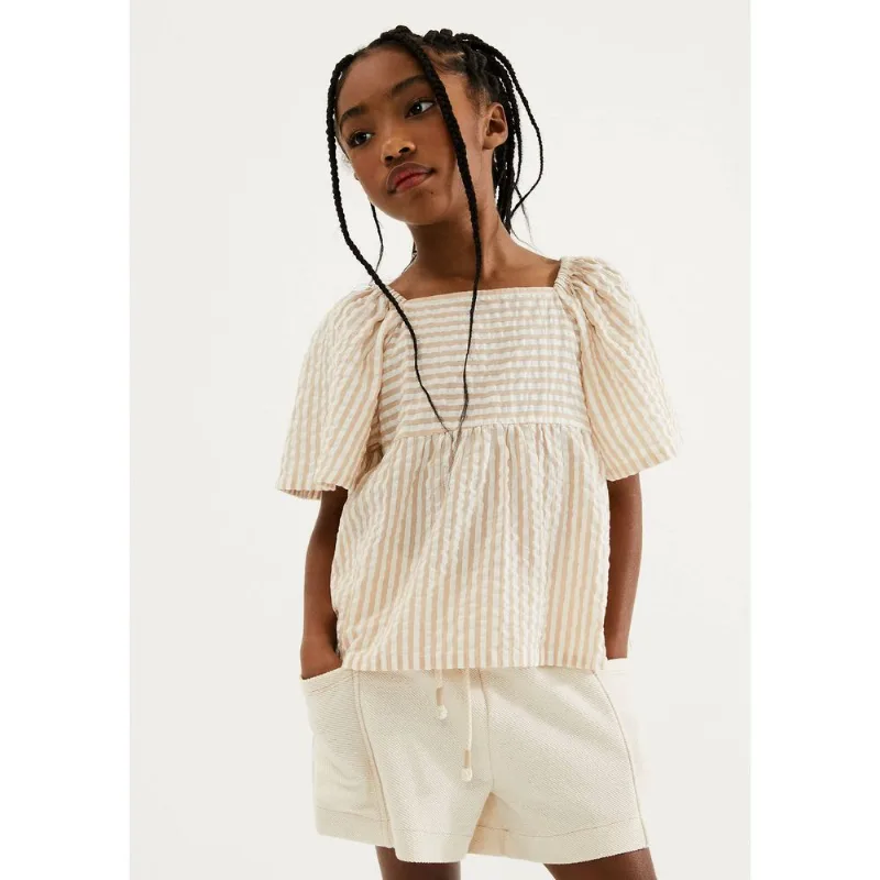 Blusa Infantil Menina Anarruga Fio Tinto Godê - Creme 006