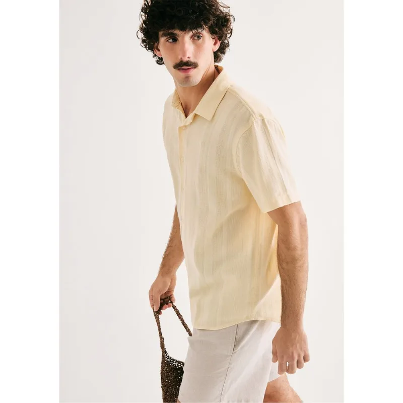 Camisa Masculina Comfort Listrada - Amarelo M