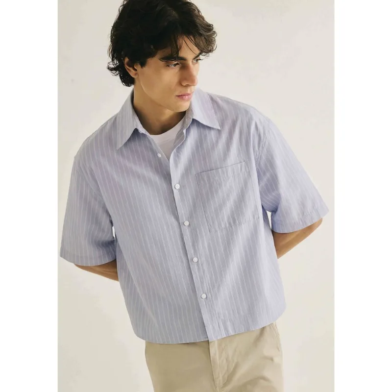 Camisa Masculina Tricoline Fio Tinto - Azul XG