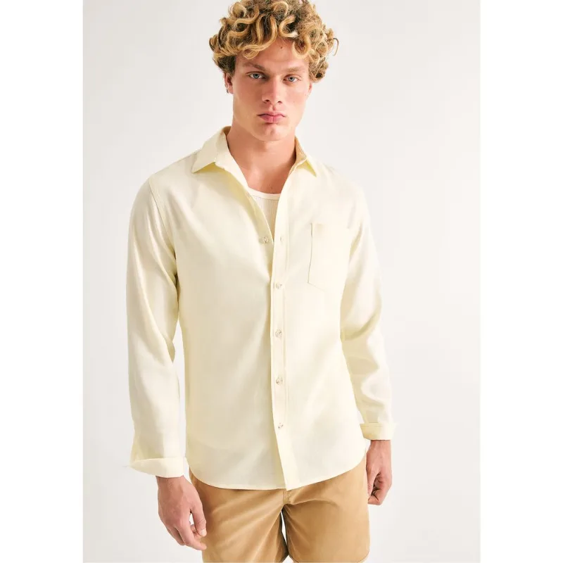 Camisa Básica Masculina Manga Longa Slim Em Linho - Amarelo XG