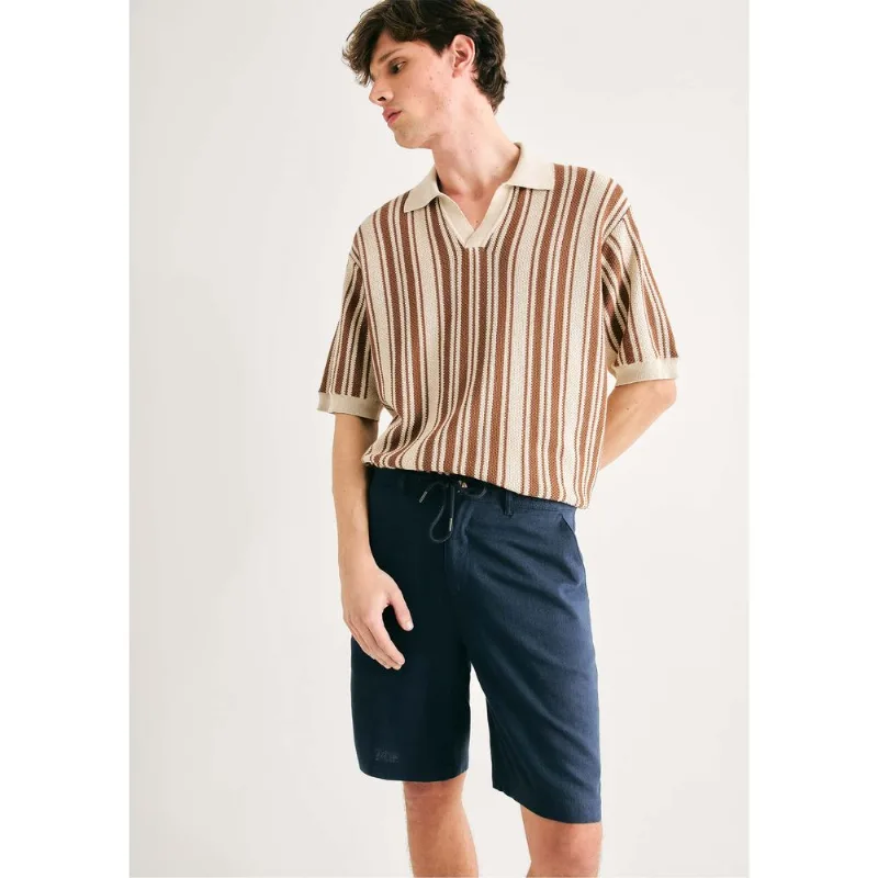 Bermuda Básica Masculina Chino Em Linho - Azul 044