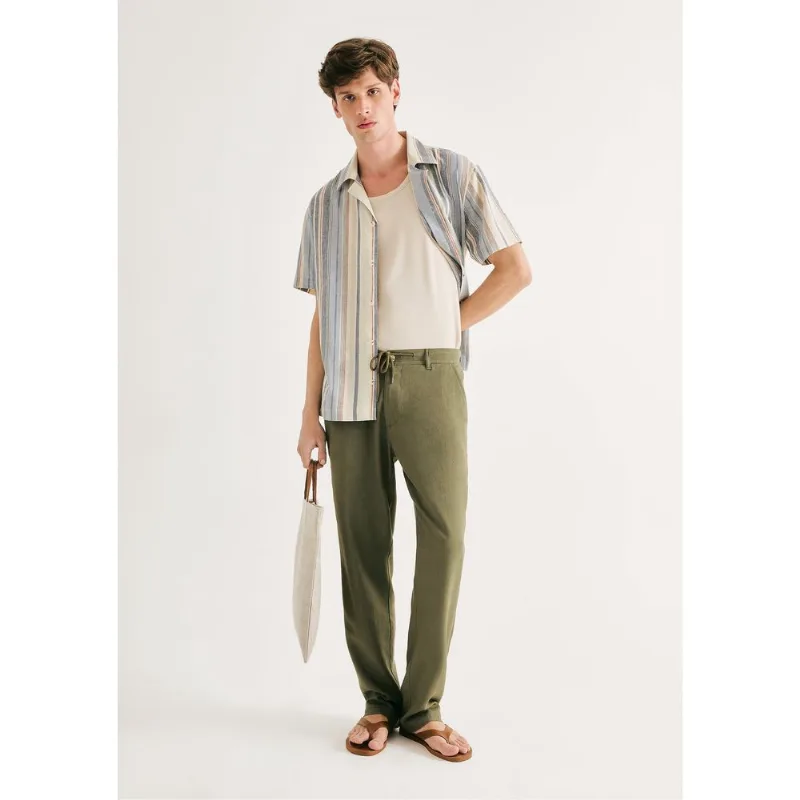 Calça Masculina Reta Em Linho - Verde 048