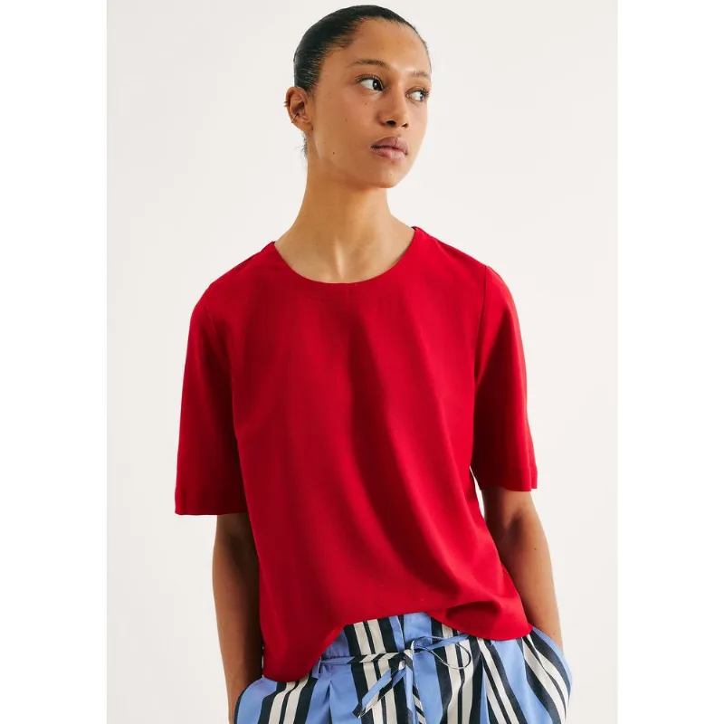 Blusa Feminina Manga Média Com Linho - Vermelho M