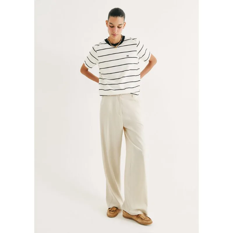 Calça Feminina Reta Em Tecido Rústico - Off white 038