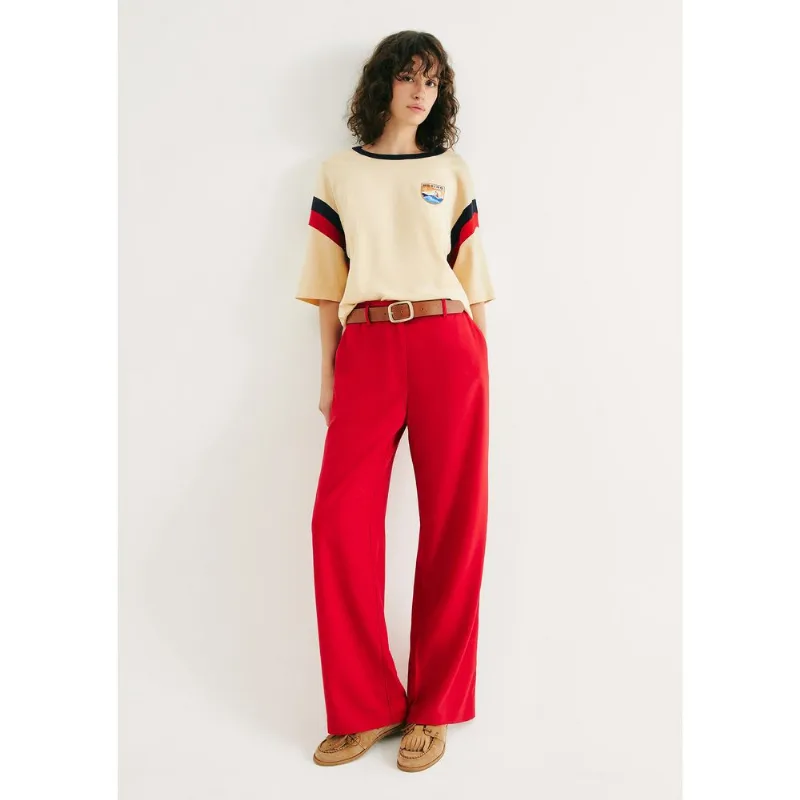 Calça Feminina Reta Em Tecido Rústico - Vermelho 042