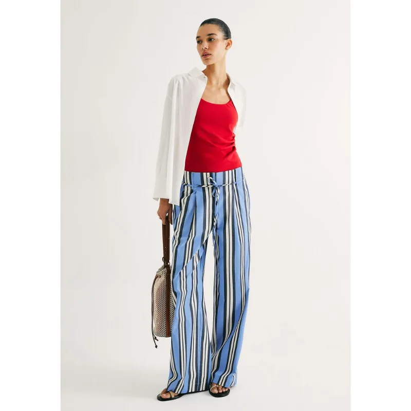 Calça Feminina Reta Em Fio Tinto - Azul 038