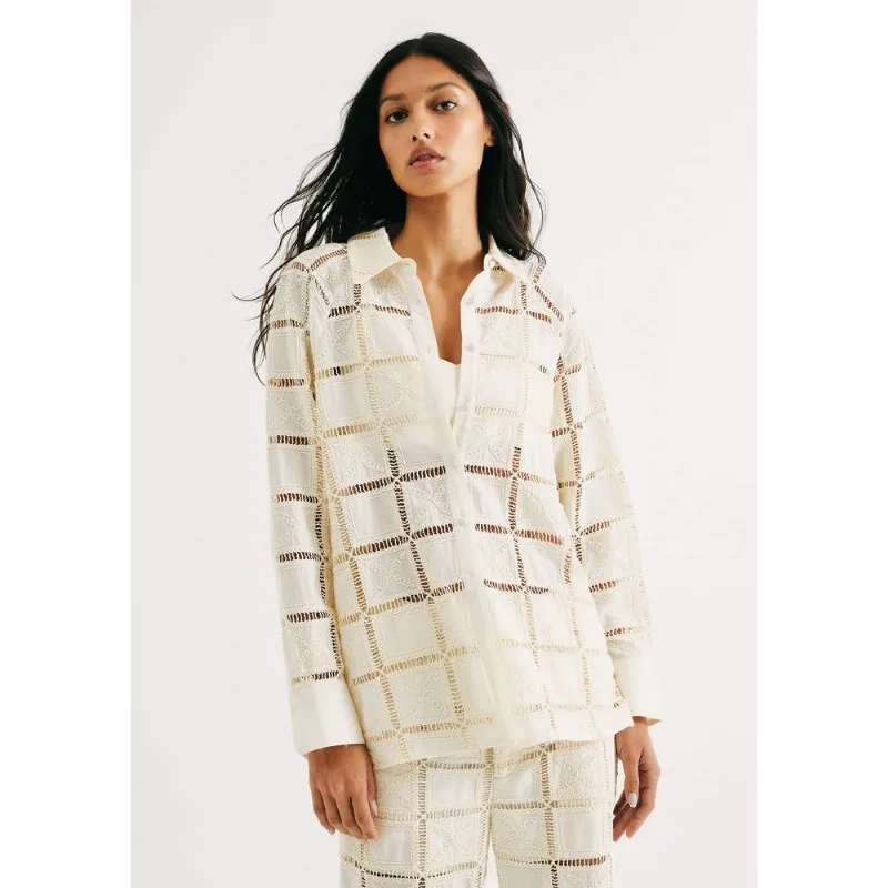 Camisa Feminina Manga Longa Em Laise - Off white G