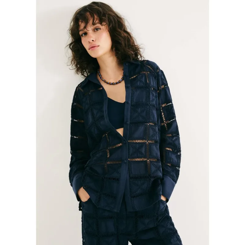 Camisa Feminina Manga Longa Em Laise - Azul P