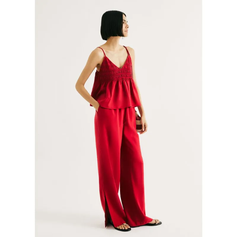 Calça Feminina Reta Em Peach Touch - Vermelho M