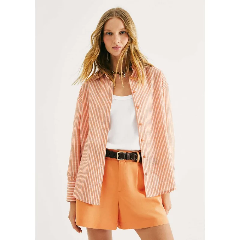 Camisa Feminina Manga Longa Listrada - Laranja G