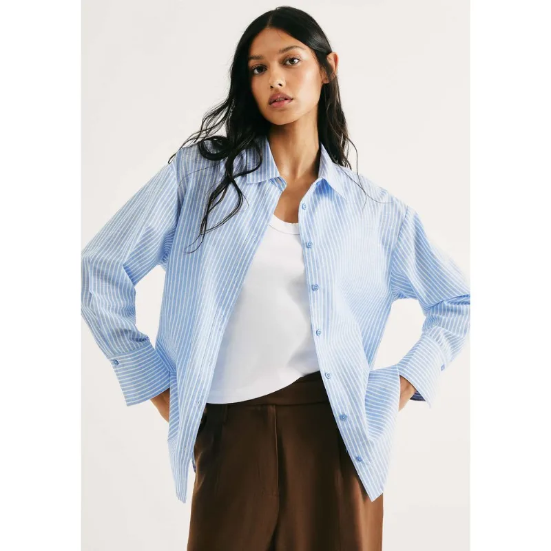 Camisa Feminina Manga Longa Listrada - Azul XP