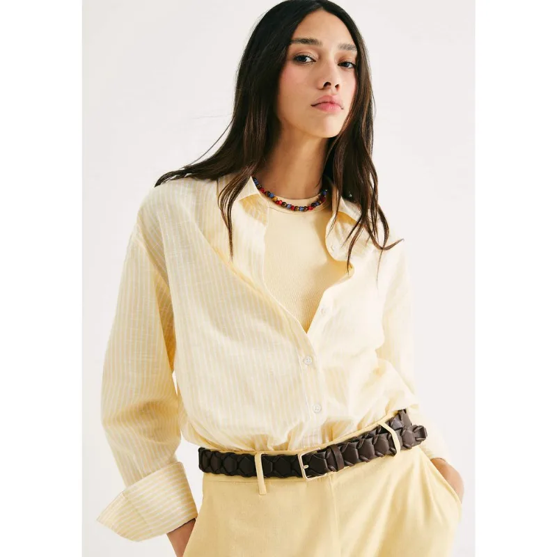 Camisa Feminina Manga Longa Listrada - Amarelo XP