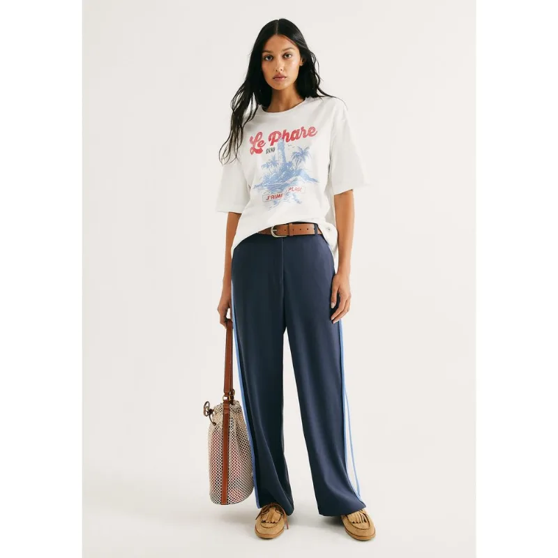 Calça Feminina Reta Creponada - Azul 042