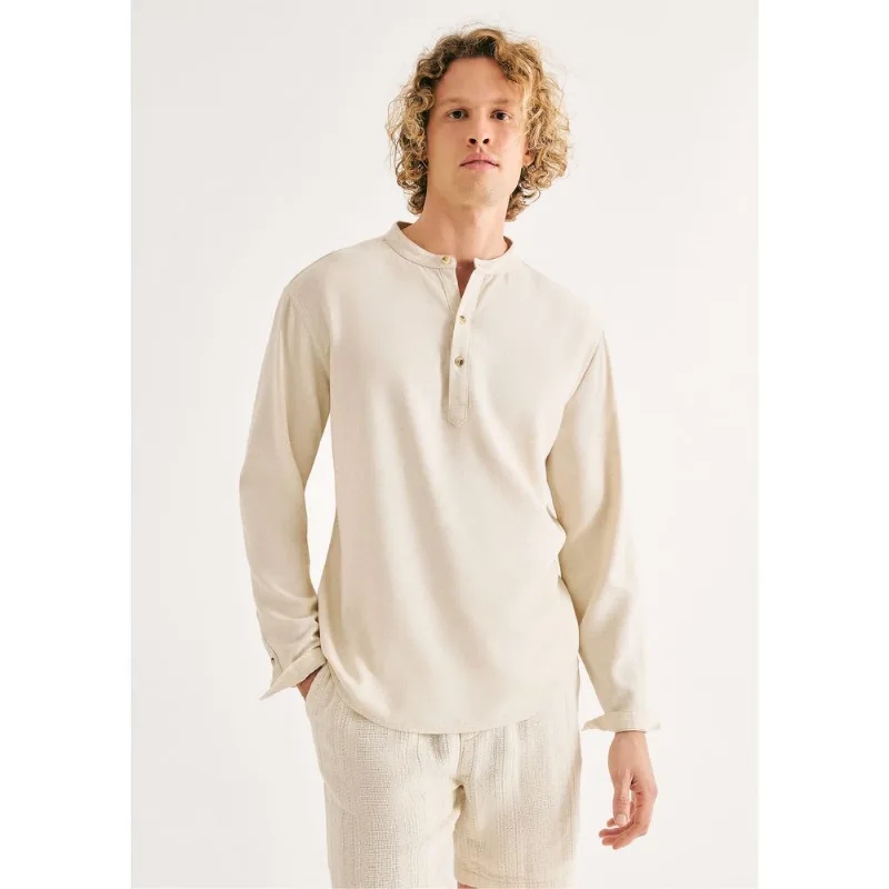 Camisa Bata Masculina Em Viscolinho - Creme XG