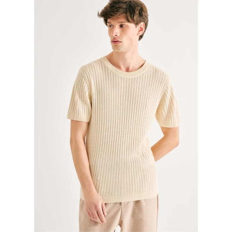 Camiseta Masculina Manga Curta Em Tricô - Creme XXG