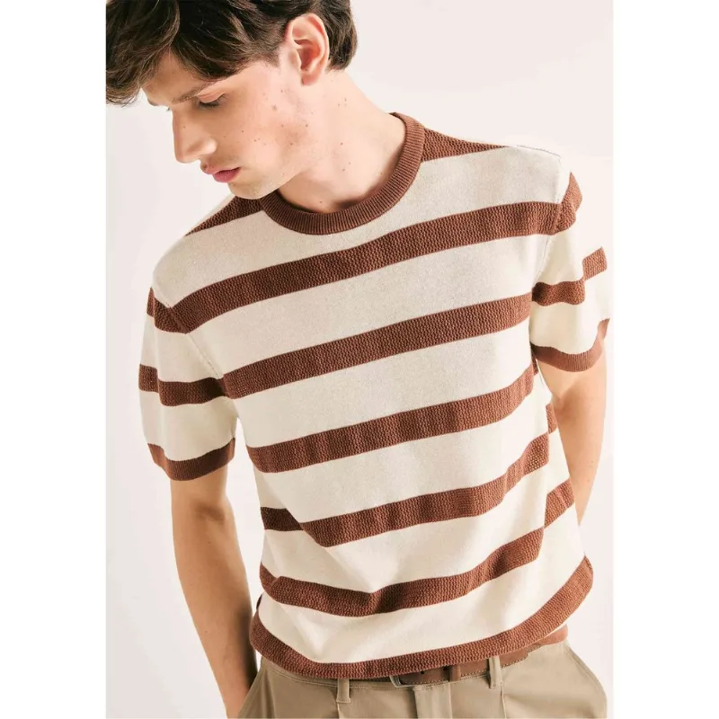 Camiseta Masculina Em Tricô Fio Tinto - Marrom XXG