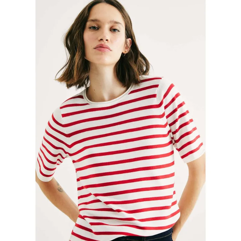 Blusa Feminina Listrada Em Tricô - Vermelho XP