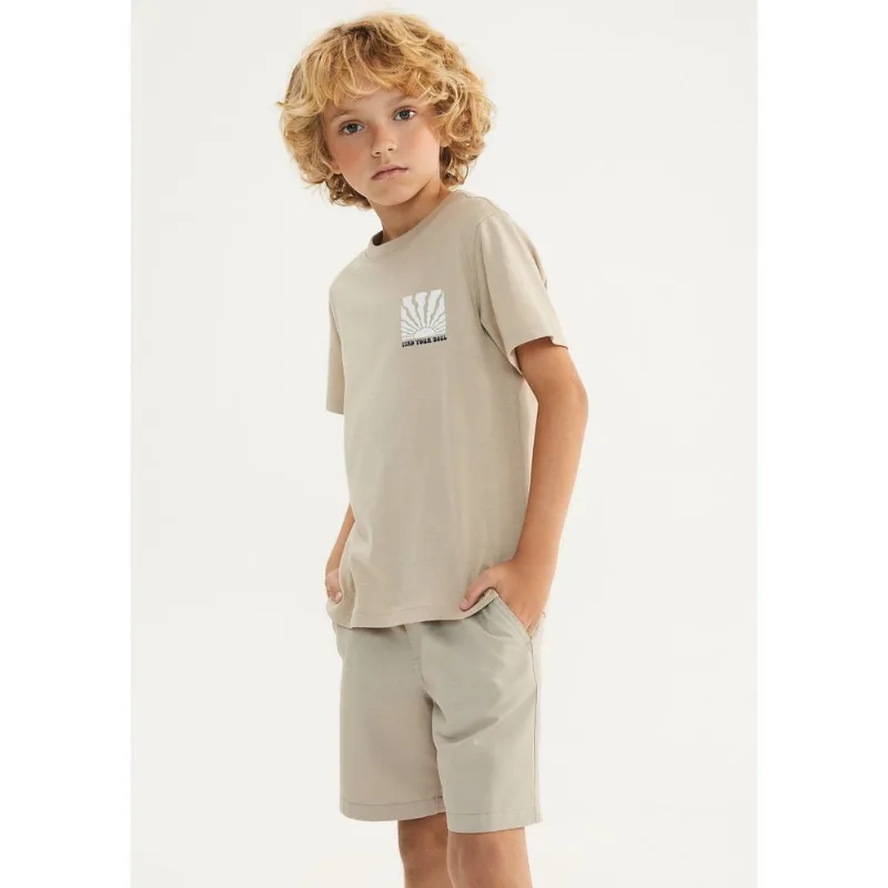 Camiseta Infantil Menino Regular Estampada - Bege 010